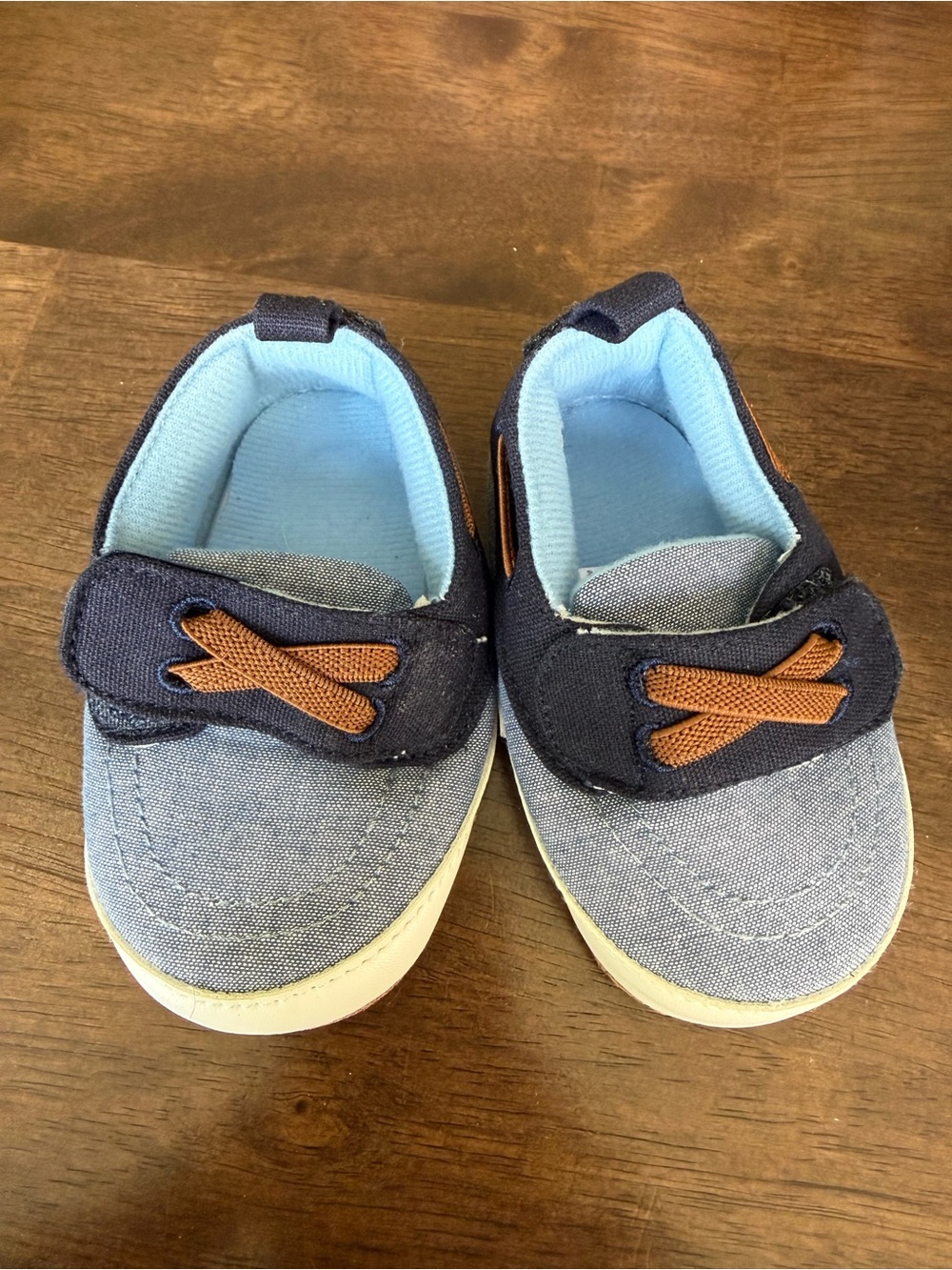 Target Kids Navy and Light Blue Slip-On Sneakers with Brown Accent
